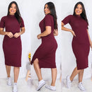 Vestido Feminino Midi Com Duas Fendas Laterais | Malha Canelada Evangélico