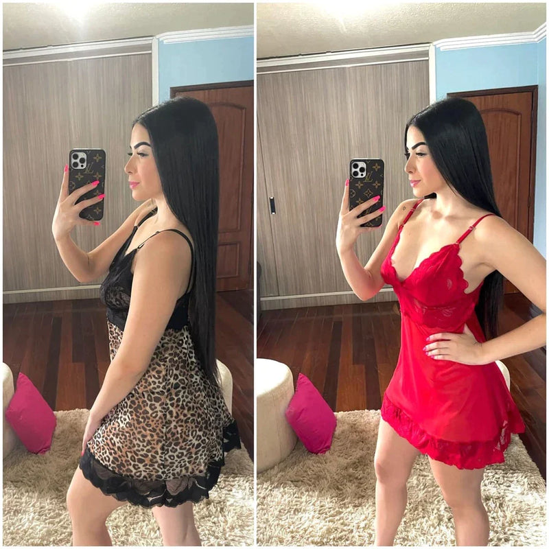 Camisola de Tule/Renda com Calcinha