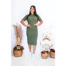 Vestido Feminino Midi Com Duas Fendas Laterais | Malha Canelada Evangélico