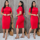 Vestido Feminino Midi Com Duas Fendas Laterais | Malha Canelada Evangélico