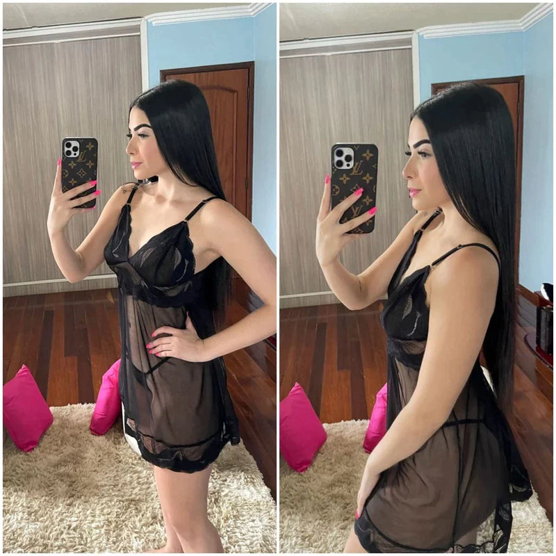 Camisola de Tule/Renda com Calcinha