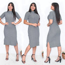 Vestido Feminino Midi Com Duas Fendas Laterais | Malha Canelada Evangélico