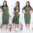 Vestido Feminino Midi Com Duas Fendas Laterais | Malha Canelada Evangélico
