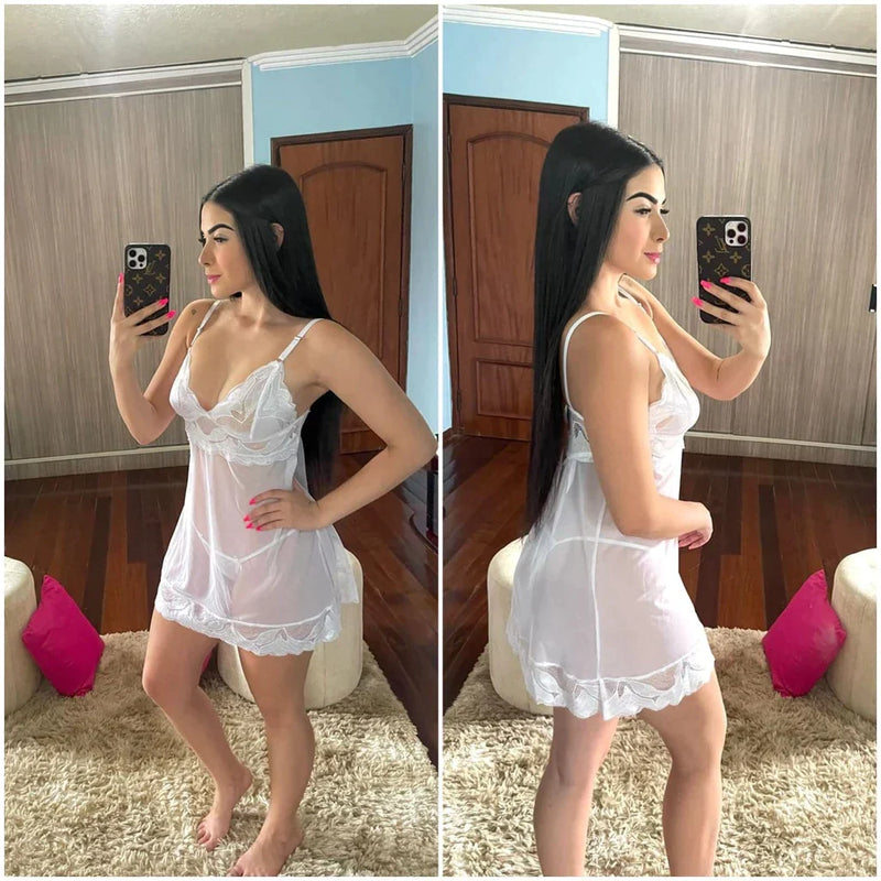 Camisola de Tule/Renda com Calcinha
