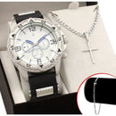 Conjunto Relogio Masculino Banhado a Ouro Original + Pingente + Colar com Cruz .