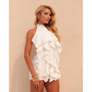 Vestido Feminino Curto Com Babados Tecido Duna