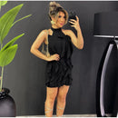 Vestido Feminino Curto Com Babados Tecido Duna