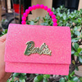 Bolsa Barbie infantil brilhosa com corrente