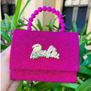 Bolsa Barbie infantil brilhosa com corrente