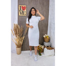 Vestido Feminino Midi Com Duas Fendas Laterais | Malha Canelada Evangélico