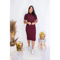 Vestido Feminino Midi Com Duas Fendas Laterais | Malha Canelada Evangélico