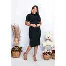 Vestido Feminino Midi Com Duas Fendas Laterais | Malha Canelada Evangélico