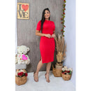 Vestido Feminino Midi Com Duas Fendas Laterais | Malha Canelada Evangélico