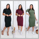 Vestido Feminino Midi Com Duas Fendas Laterais | Malha Canelada Evangélico